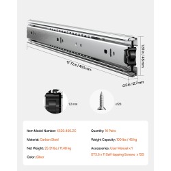Laatikkokiskot hiiliterästä 18 tuumaa 10 paria 45 kilogramman kantavuus sivukiinnitys