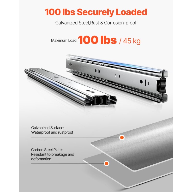 Laatikokiskot hiiliteräs 550 mm 45 kg täysin ulosvedettävät 10 paria sivukiinnitys