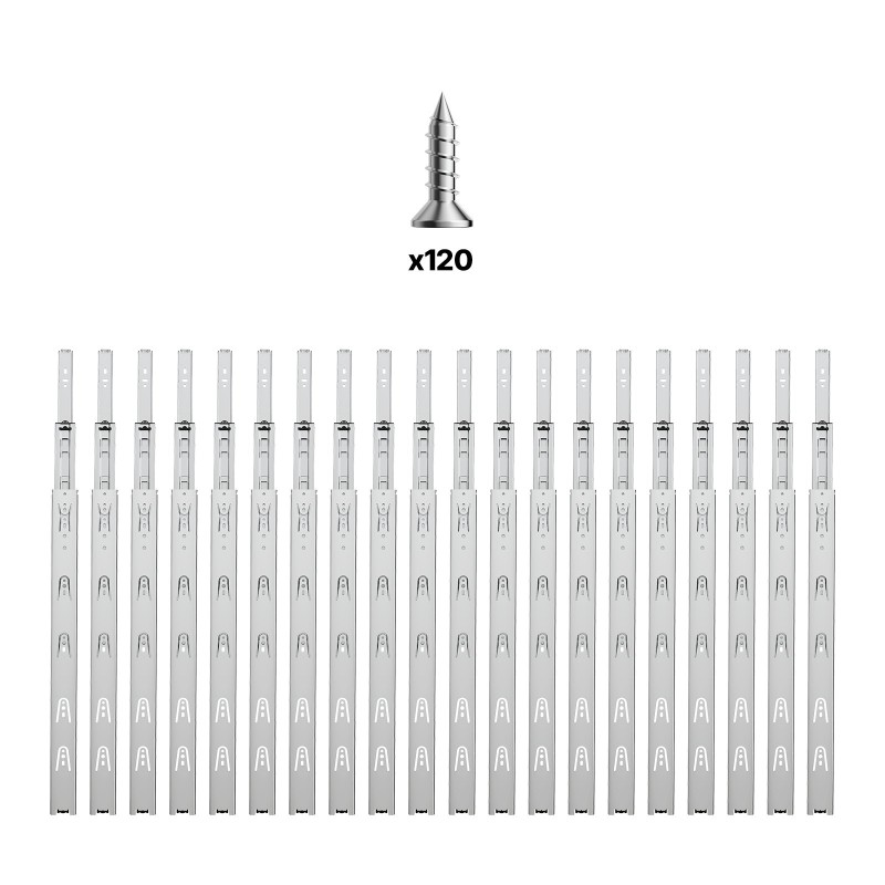 Laatikokiskot hiiliteräs 550 mm 45 kg täysin ulosvedettävät 10 paria sivukiinnitys