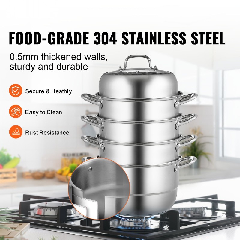 Höyrykattila viisi kerrosta 304 ruostumaton teräs 30 cm halkaisijalla