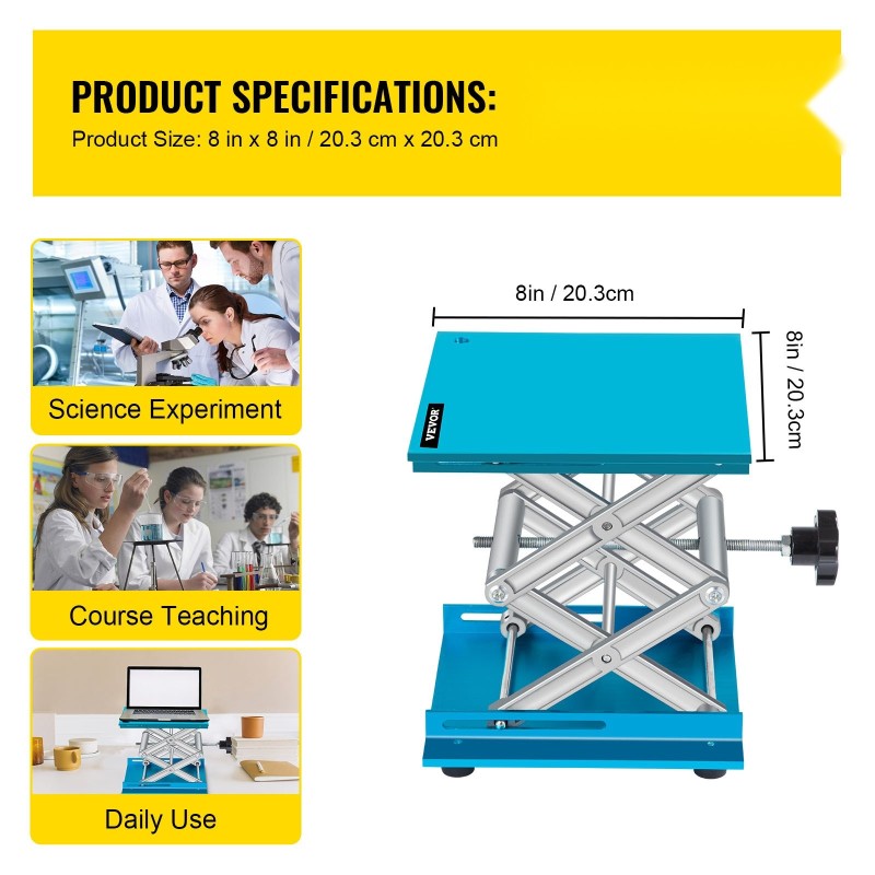 Labratasonostin alumiininen 20,3 x 20,3 cm korkeus 6,1–30,5 cm 40 kg laboratorioihin