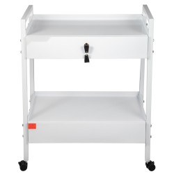 Laboratoriovaunu teräsrunko kaksi tasoa kaksi vetolaatikkoa lukittavat laatikot valkoinen kääntyvät pyörät