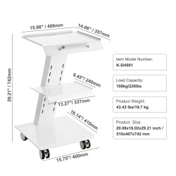 Laboratoriovaunu teräsrunkoinen 3 tasoa 100 kilogramman kantavuus sisäänrakennetulla pistorasialla 4 kääntyvää pyörää