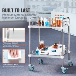 Laboratoriovaunu kaksitasoinen ruostumattomasta teräksestä 385 x 548 x 865 mm