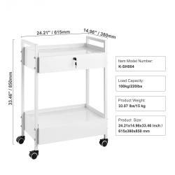 Laboratoriovaunu kaksi tasoa kaksi lukittavaa laatikkoa valkoiseksi maalattu teräsrunko pyörillä