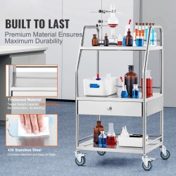 Rullavaunu ruostumatonta terästä 3 tasoa laatikko lukittavat pyörät laboratorioon