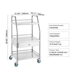 Rullavaunu ruostumatonta terästä 3 tasoa laatikko lukittavat pyörät laboratorioon