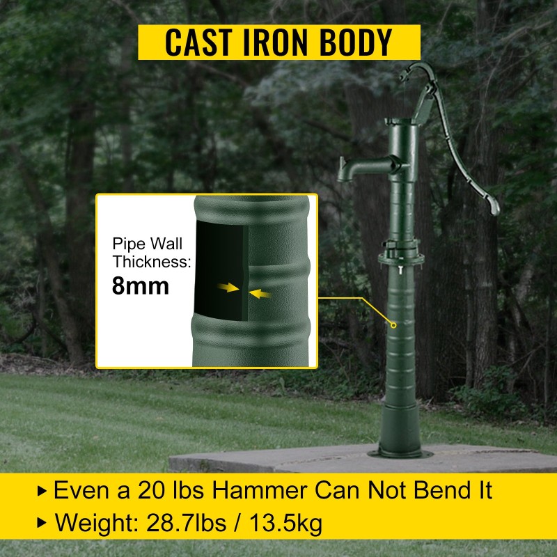 Käsipumpun jalusta valurautainen vihreä 26-tuumainen esiporatut kiinnitysreiät