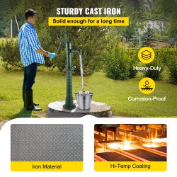 Käsikäyttöinen valurautainen vesipumppu jalustalla 131 senttimetriä vihreä 6 metrin pumppaussyvyys