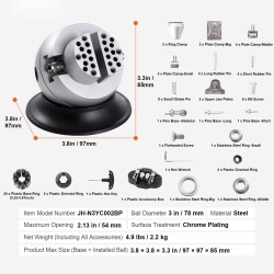 Pallopenkki teräsrunko kromipinnoitteella 78 mm pallolla 360 asteen pyörivällä jalustalla