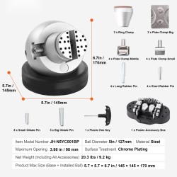 Kromattu teräspallopenkki 127 mm 360 asteen pyörivällä alustalla 35 lisäosaa