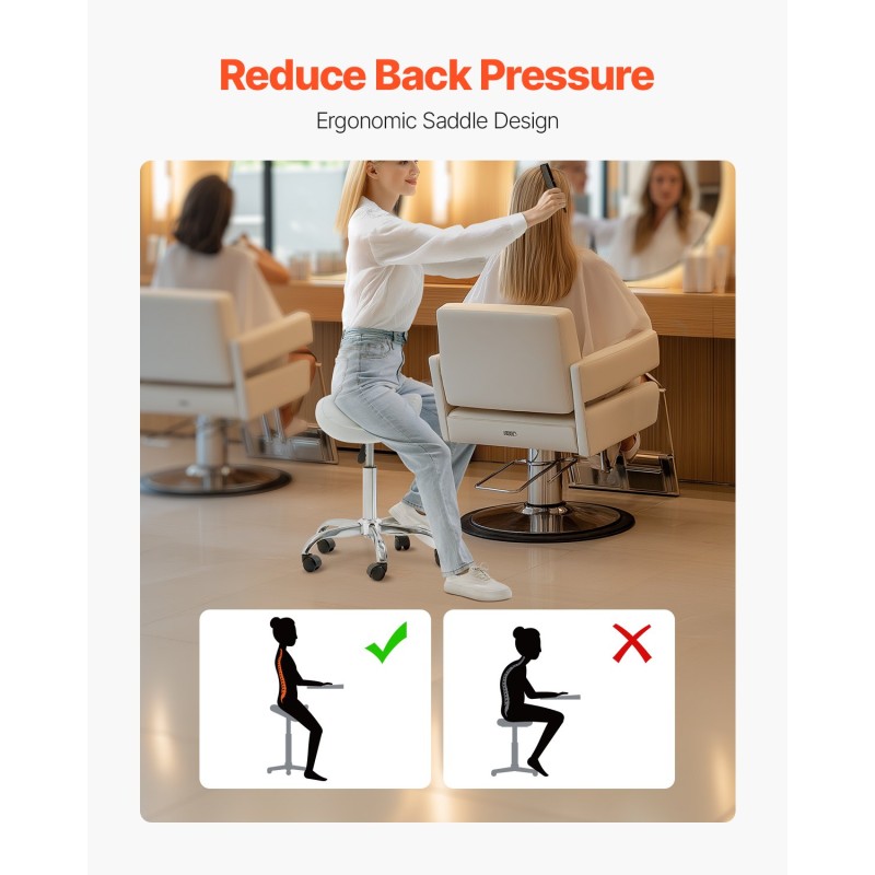 Satulatuoli pyörillä säädettävä 55–71 cm PU-nahka 204 kg valkoinen