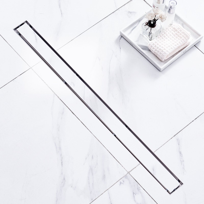 Lineaarinen suihkukaivo 914 millimetriä 304 ruostumatonta terästä laattakannella korkeussäädettävillä jaloilla hiussihdillä