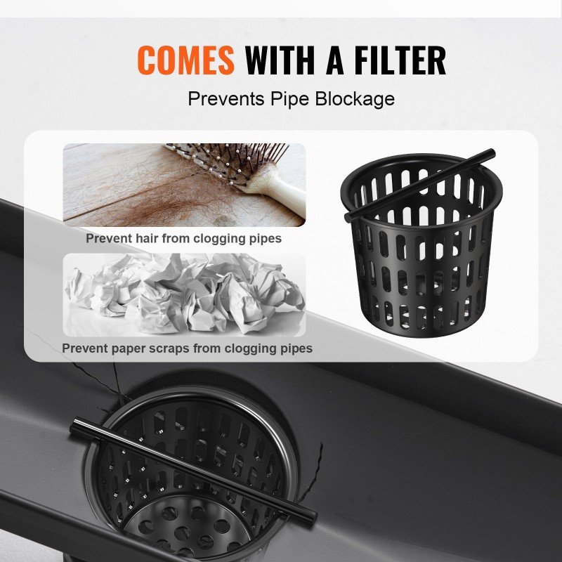 Lineaarinen lattiakaivo 610 mm harjattua 304-ruostumatonta terästä laatta-asennuskansi hiussuodatin musta suihkutiloihin