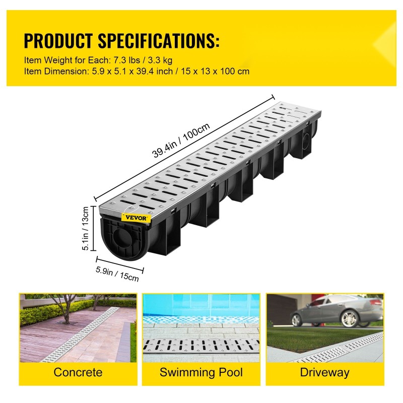 Kaivokouru HDPE-muovinen 15 x 13 x 100 cm 3 kpl ruostumaton teräsritilä