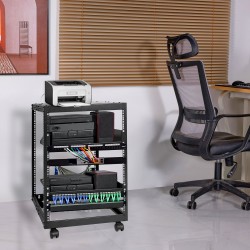 Avoin 15U hiiliteräs palvelinteline 19 tuuman asennusleveydelle säädettävä syvyys 58,5–101,6 cm pyörillä