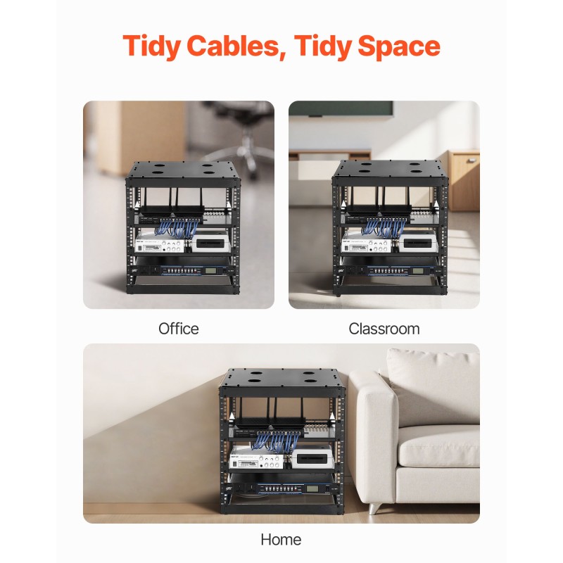 Avoin 10U verkkoteline hiiliteräs 585 mm syvyys nelipilarinen seinä tai lattia