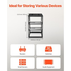 Avokehyksinen 16U verkkoteline nelipylväinen hiiliteräs 585 mm syvyys seinä tai lattia-asennus