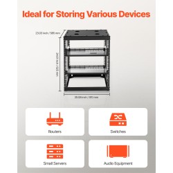 Avoin 12U verkkoteline 4-pilarinen hiiliteräs 585 mm syvyys seinälle tai lattialle