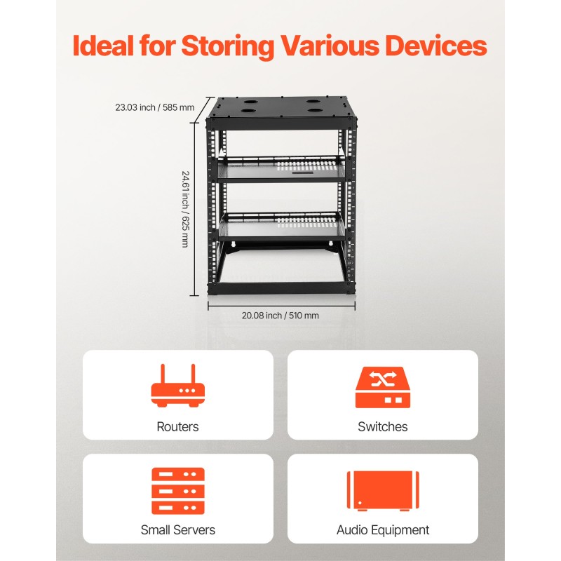 Avoin 12U verkkoteline 4-pilarinen hiiliteräs 585 mm syvyys seinälle tai lattialle