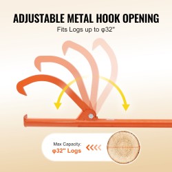 Puunkäsittelykoukku hiiliteräs 1180 mm säädettävä koukku kumipäällysteinen kahva