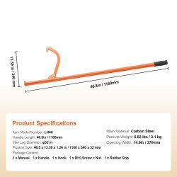 Puunkäsittelykoukku hiiliteräs 1180 mm säädettävä koukku kumipäällysteinen kahva
