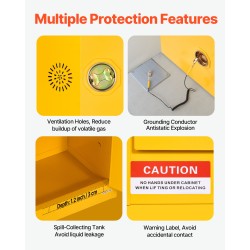 Paloturvallinen säilytyskaappi kylmävalssattu sinkitty teräs 59×46×165 cm 23 gallonaa keltainen säädettävät hyllyt