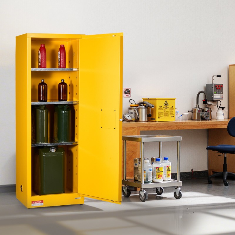 Paloturvallinen säilytyskaappi kylmävalssattu sinkitty teräs 59×46×165 cm 23 gallonaa keltainen säädettävät hyllyt