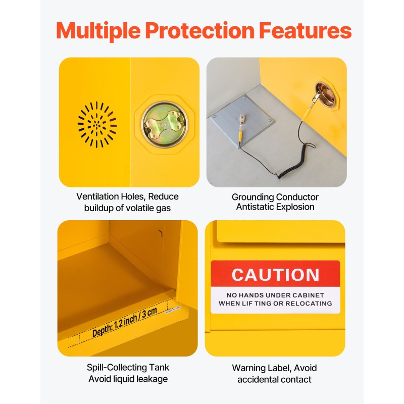 Palavien nesteiden säilytyskaappi Q235 ja galvanoitu teräs 65 gallonaa 96,4x86,4x165,1 cm keltainen