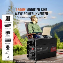 Muokattu siniaaltoinvertteri 1500W 12V 230V 2 AC 2 USB C portti alumiiniseoskuori