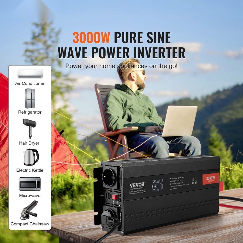 Tehomuunnin alumiinikuori 3000 watin 12 voltin 230 voltin puhdas siniaalto