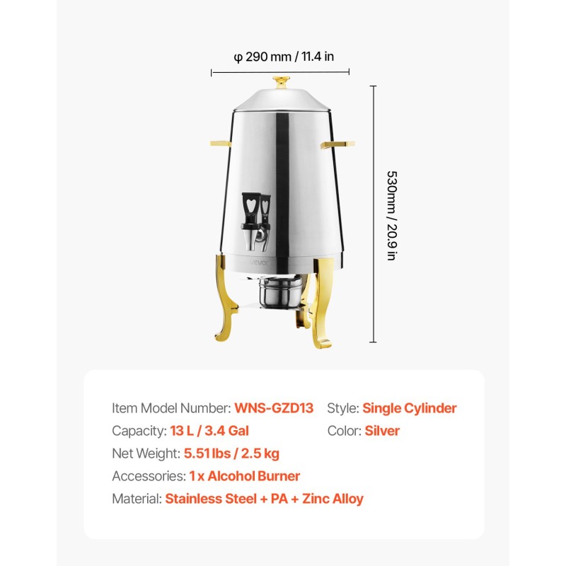 Juoma-annostelija ruostumaton teräs 13 l alkoholipoltin tiputtamaton hana