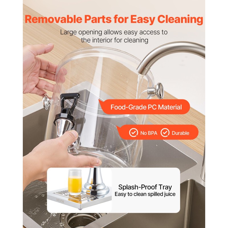 Juoma-annostelija 8 l ruostumaton teräs PC-muovinen jääkammio tipaton hana ravintoloihin