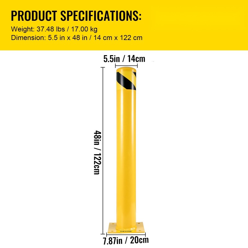 Teräksinen turvapylväs 122 cm korkea 14 cm halkaisija 2 kpl liikenneherkille alueille