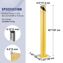 Teräksinen turvapollari 107 cm korkea 11,4 cm halkaisijalla 2 kpl keltamusta