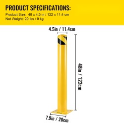 Turvapollari Q235-teräs 122 cm korkea ulkohalkaisija 11,4 cm keltainen musta