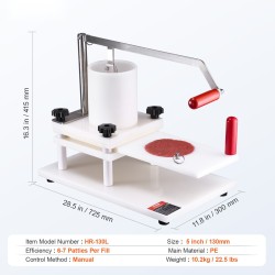 Hampurilaispihvikone manuaalinen PE-muovi 130 mm 1,5 kg ammattikäyttöön