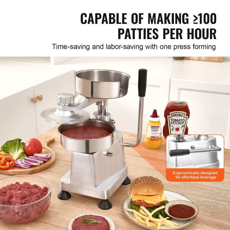 Hampurilaispihvikone ruostumaton teräs kolme muottikokoa 4 5 6 tuumaa 1500 pihvipaperia