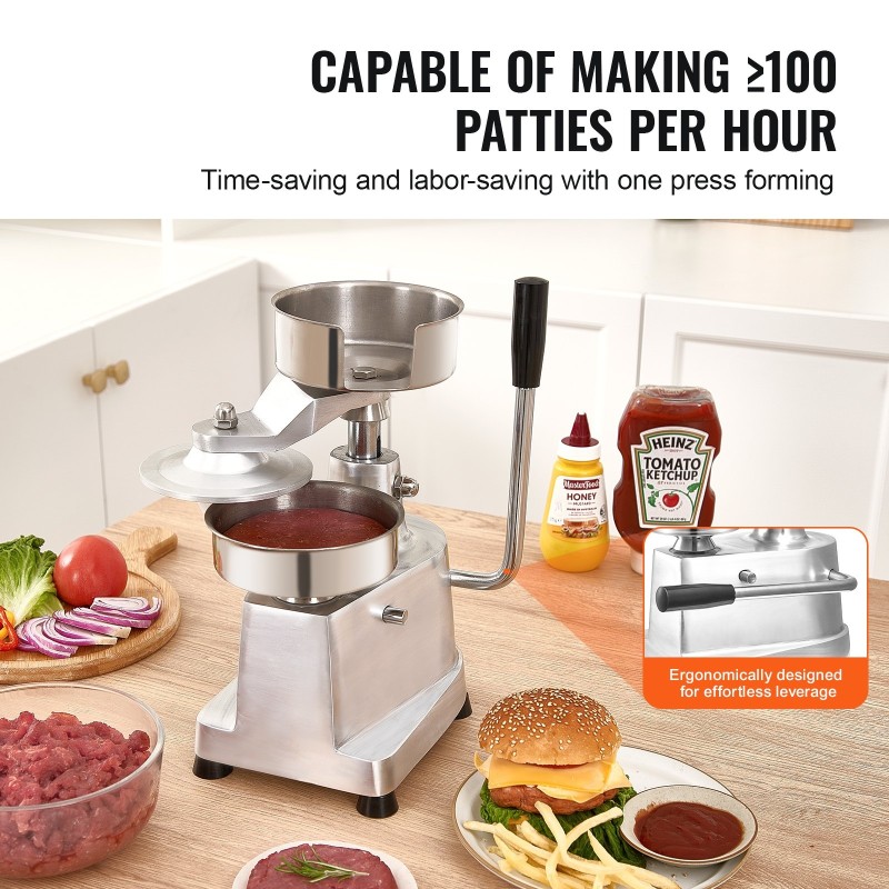 Hampurilaispihvipuristin manuaalinen 130 millimetriä ruostumaton teräskulho alumiinirunko 1000 pihvipaperia