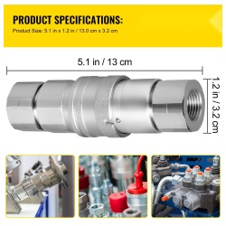 Hydrauliset tasapintaiset pikaliittimet 1/2" runko 1/2" NPT 12 paria karkaistua terästä
