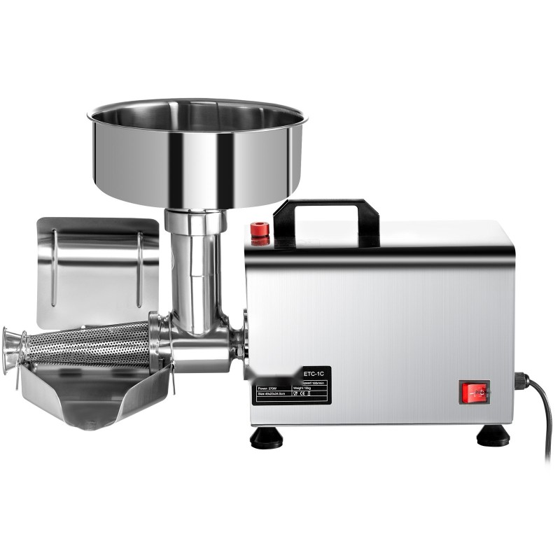Sähköinen tomaattimylly ruostumatonta terästä 370 watin moottorilla 9-tuumainen aukko 90–160 kilogrammaa tunnissa