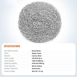 Kelaketju sinkitty hiiliteräs 6mm 30,48m 698kg työkuorma 2 pikalukkoa