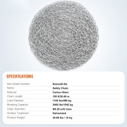 Kelaketju hiiliteräs galvanoitu 5,1 mm 30,48 m 498 kg kaksi pikalukkoa