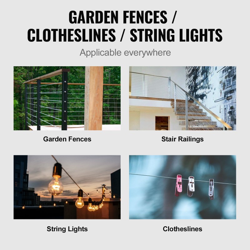 Ruostumaton 316-teräsvaijeri 3,18 mm 91,5 m 7x7 säikeinen kaidekäyttöön leikkuri mukana