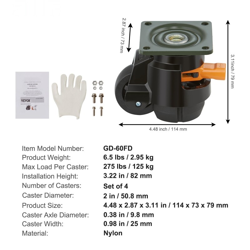 Tasonsäätöpyörät 4 kpl 499 kg 50,8 mm nailon 360 astetta työpenkeille