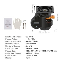 Säädettävät tasauspyörät nailonia 63,5 mm 4 kpl 250 kg pyörää kohti