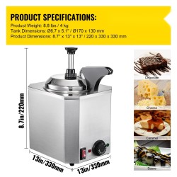 Kastikelämmitin annostelupumpulla ruostumatonta terästä 2,3 l 30–110 °C 10–30 ml