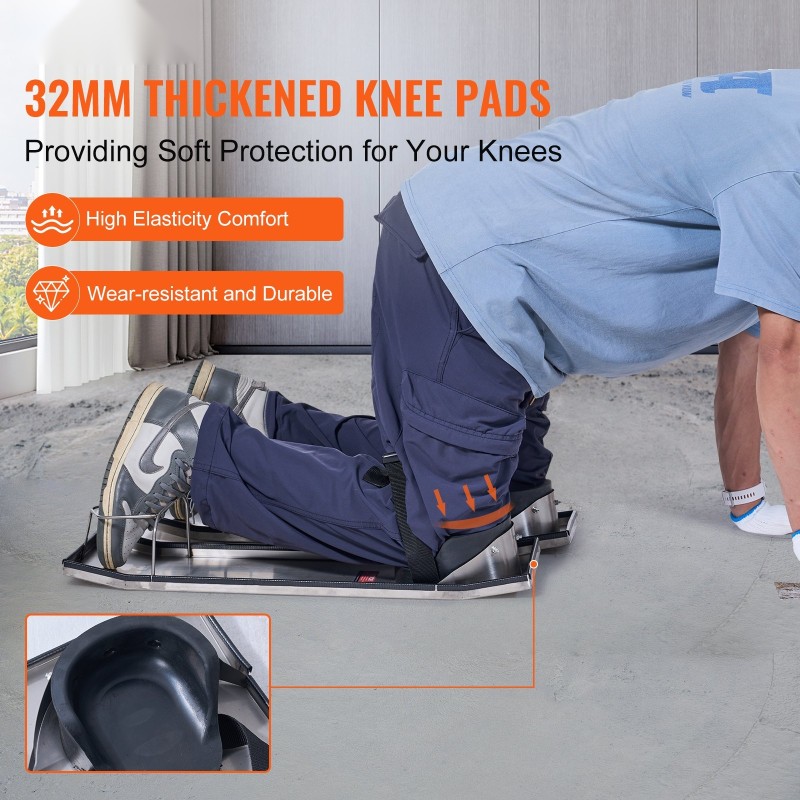 Betonipolvilautaliukurit ruostumattomasta teräksestä 70x20x10 cm 2 paria EVA-polvisuojilla betonipintojen viimeistelyyn