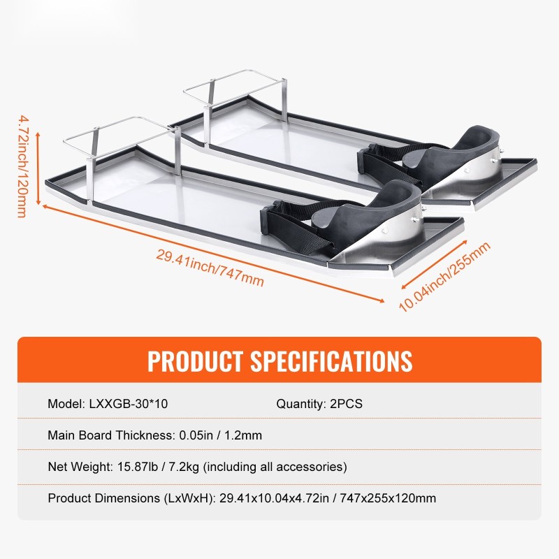 Polvelaudat ruostumatonta terästä 747×255 mm 2 kpl polvityynyillä ja säädettävillä hihnoilla