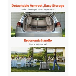 Taittotuolikärry teräsrunko 136 kg kantavuus jopa 25 taittotuolille kumipyörillä